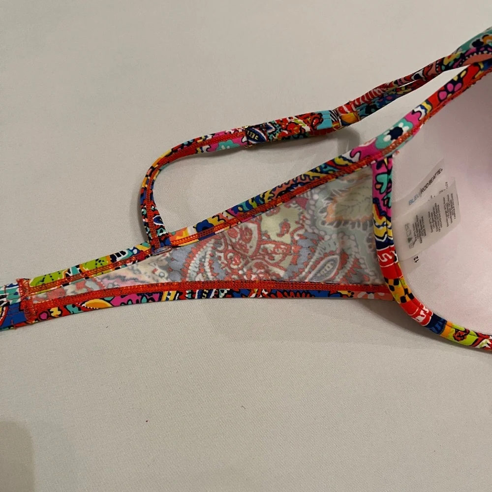 BLEU ROD BEATTIE Twist-Front Bikini Top Multi Paisley Sz 12